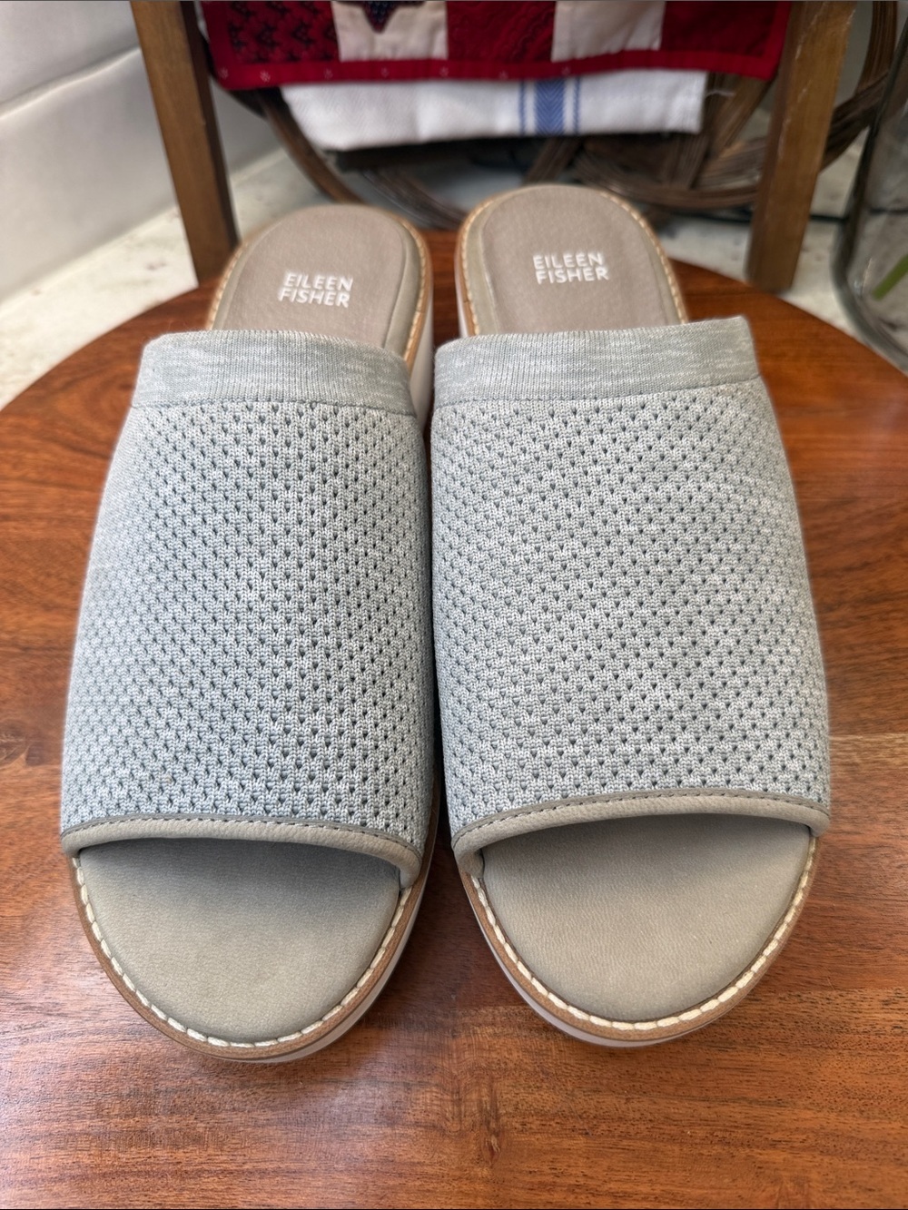 Eileen Fisher Light Gray Knit Open-Toe Slide Mules